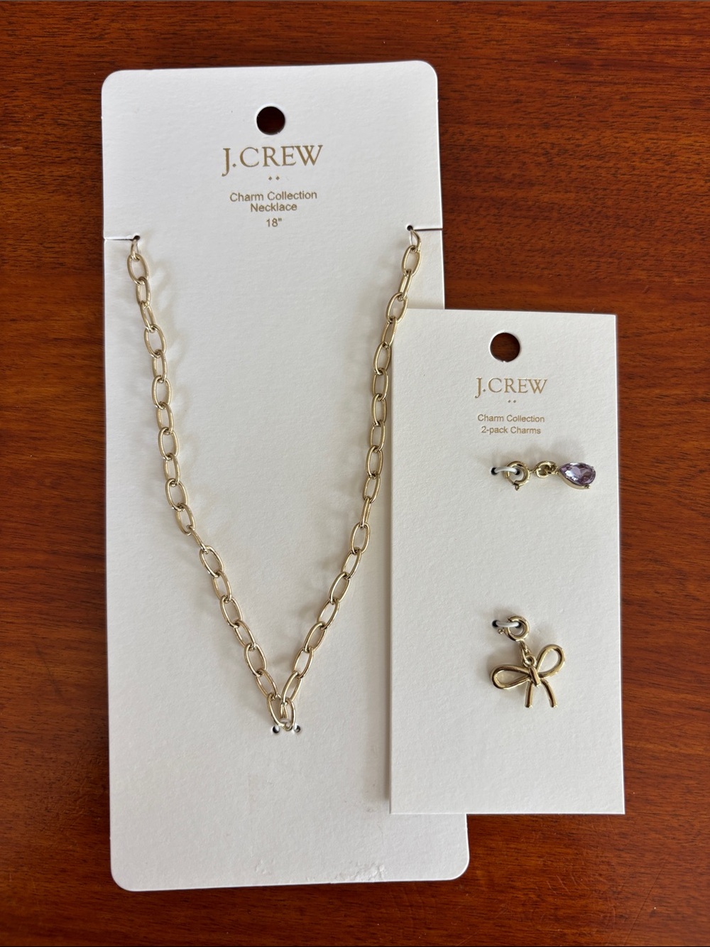 J. Crew Gold Link Necklace with Removable Bow & Gem Charms
